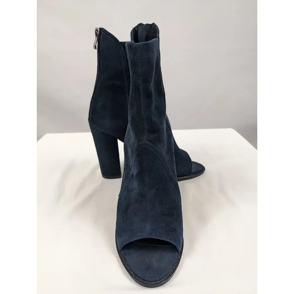 Alias Mae Revolve Booties Navy Blue Suede 9 40 Stretch Peep Toe Block Heel Zip